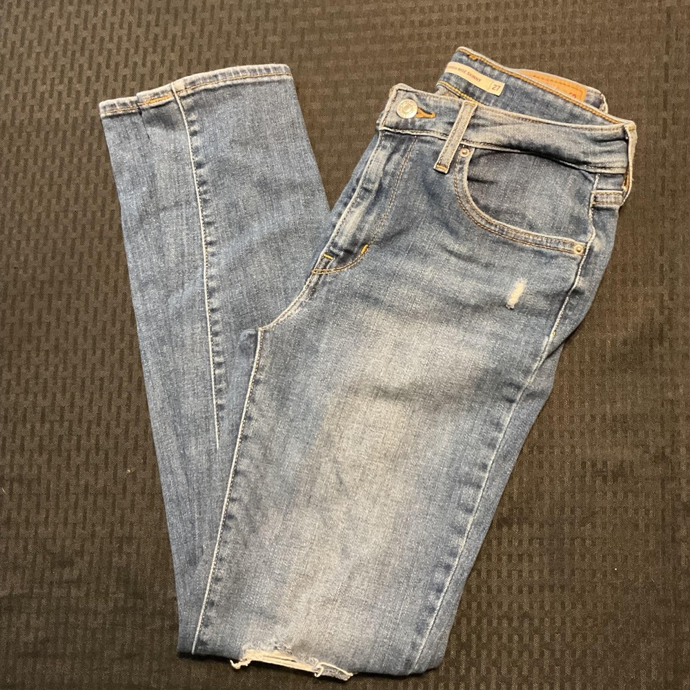 Levi's 721 High Rise Skinny Jeans Womens 27 Blue Stretch Distressed Ripped Denim